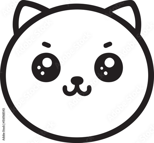Adorable cartoon cat face with big eyes and small nose, simple line art style, perfect for kids products, kawaii aesthetic, pet lovers, and social media.