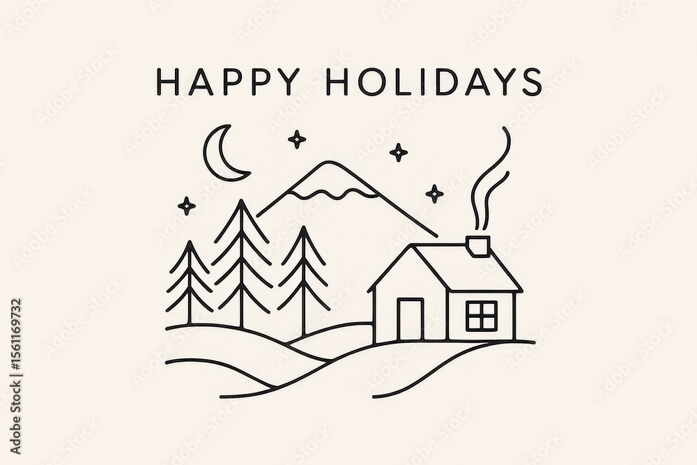 Fototapeta premium Winter Holiday Line Art, Xmas, Christmas, Snow, Winter, Holiday, Line Art, Decorations, Tree, Gift