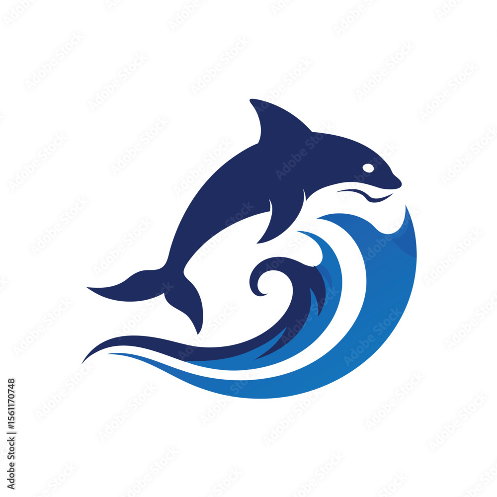 Fototapeta premium Shark jumping over wave with ocean action scene in dynamic vector art 