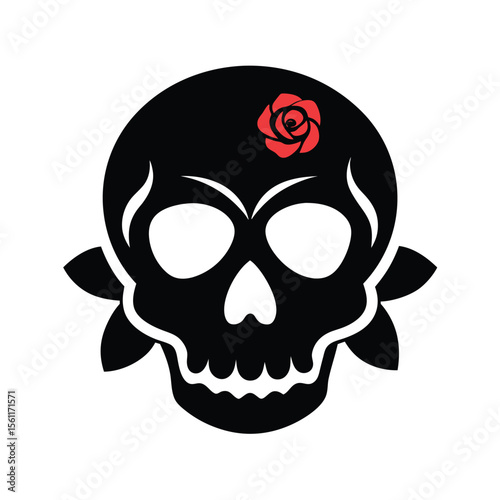 Skull with roses silhouette for dark gothic tattoo design and edgy art  