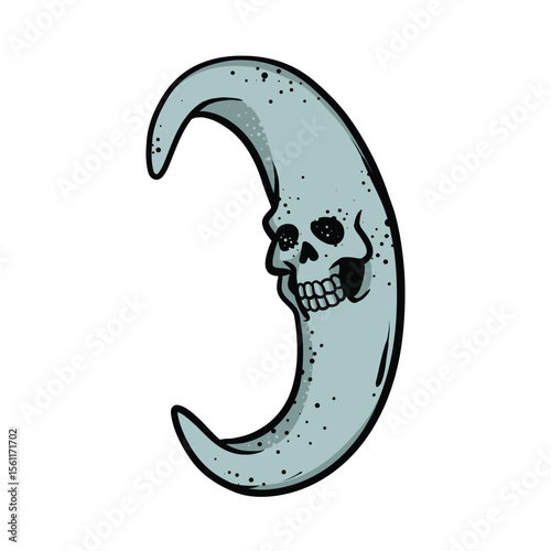 Skull moon flying in the sky cartoon vector illustration