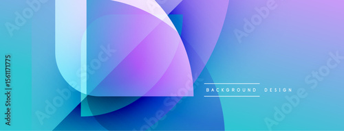 Abstract geometric shapes blend blues, purples, pinks. Overlapping layers create dynamic visual effect. Modern design element.