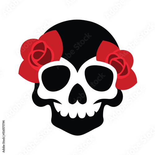 Gothic skull and roses silhouette artwork for edgy tattoo theme vector  