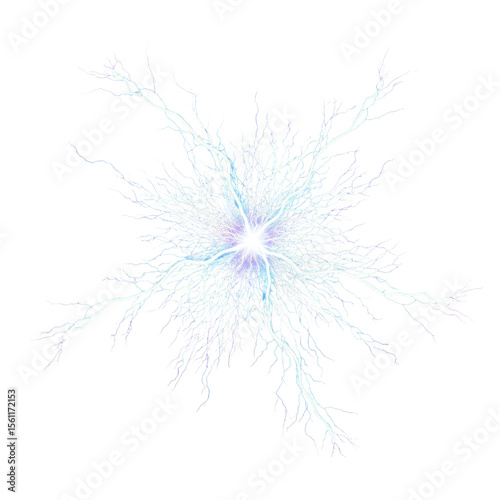 Thin and radiant blue lightning burst from center point, perfect for electrical or sci-fi themed visuals – PNG Transparent Background.