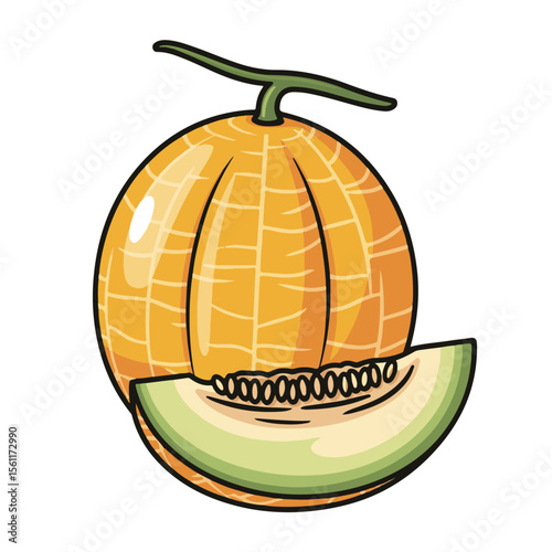 Vibrant digital illustration of a honeydew melon slice showcasing its juicy green flesh and seeds perfect for food related designs and healthy lifestyle themes