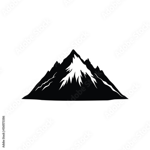 Majestic mountain peak silhouette set against a clean white background scenery