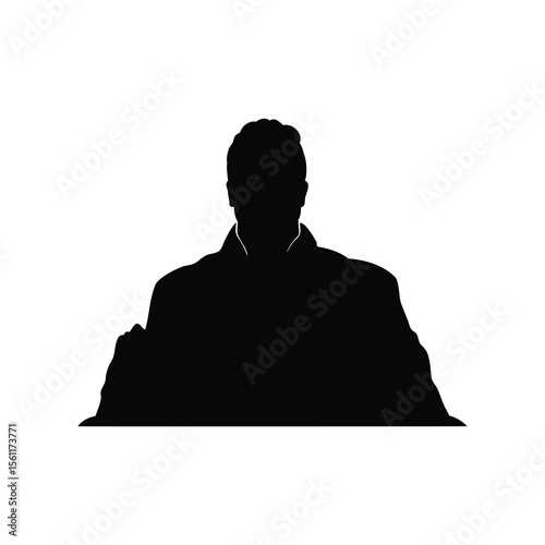 Black silhouette of a man in a shirt and blazer against white background