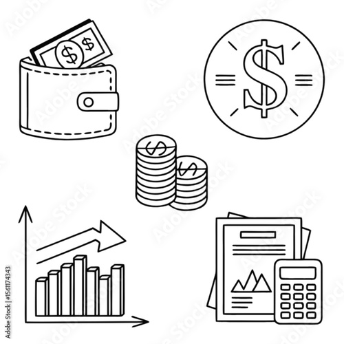 Financial Management and Investment Outline Vector Icon Set