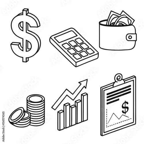Finance and Business Outline Vector Icon Set