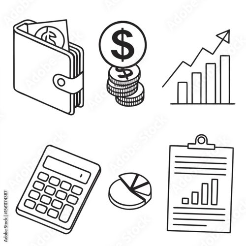 Financial Data and Accounting Outline Vector Icon Set