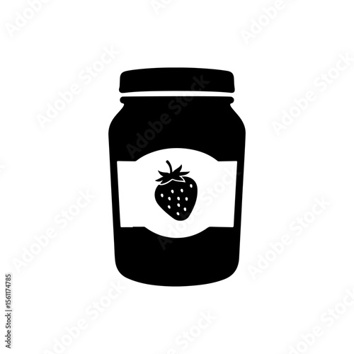 Strawberry jam silhouette vector flat illustration on white background.
