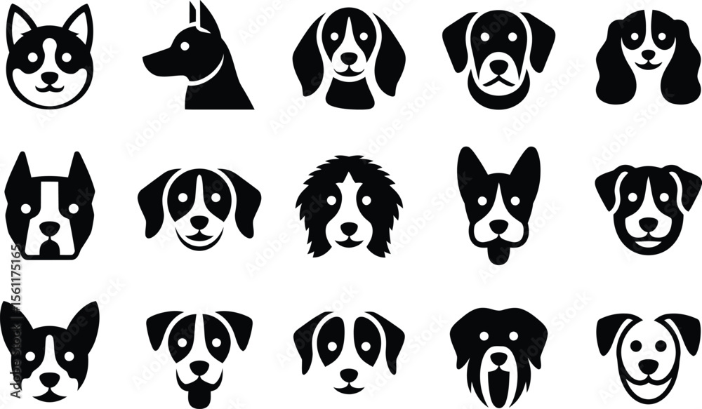 Fototapeta premium Silhouette vector profile side view of dog icons in modern round design badge style with friendly expression