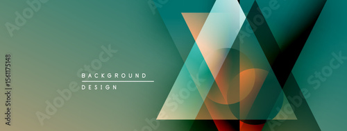 Abstract geometric shapes overlap, creating dynamic visual effect. Gradient colors blend smoothly, forming modern background design.