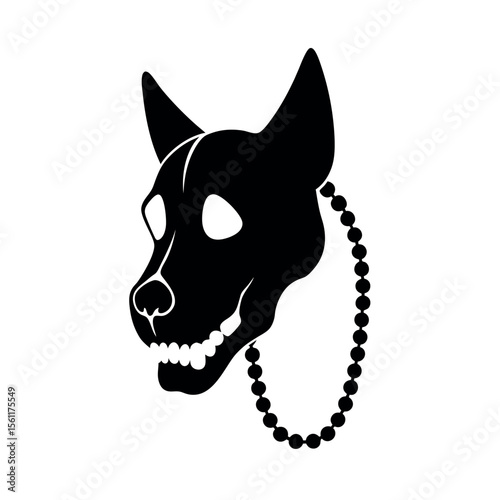 dog skull merged with rosary beads on white