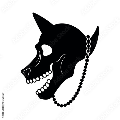dog skull merged with rosary beads