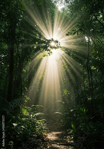 sun rays through the forest
