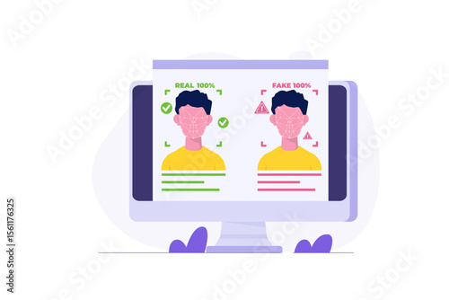 Deepfake, Deep face technology concept.  Vector illustration.