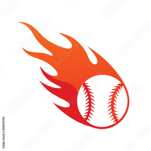 Flaming baseball with motion lines for bold sports energy vector design  