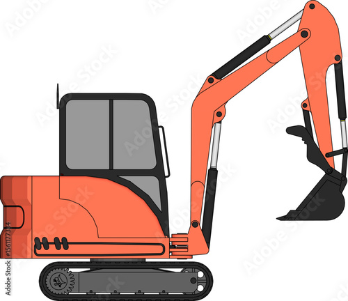 Mini excavator isolated on a white background. Vector illustration.