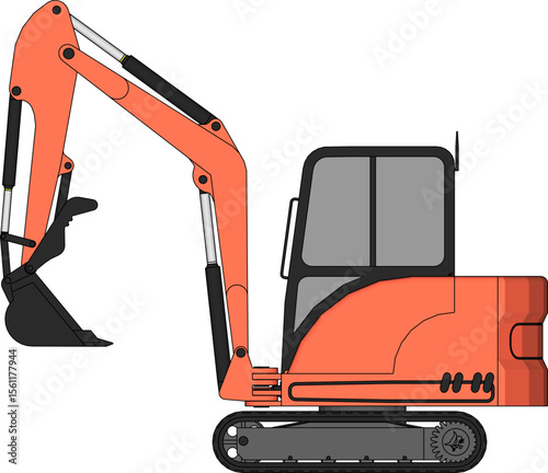 Mini excavator isolated on a white background. Vector illustration.