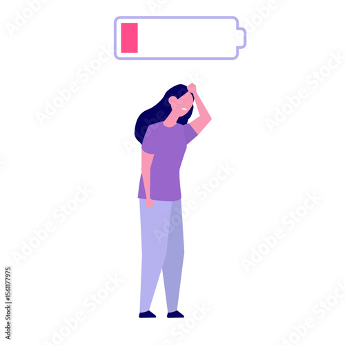 Woman vital energy, Burnout, headache concept. Flat vector illustration