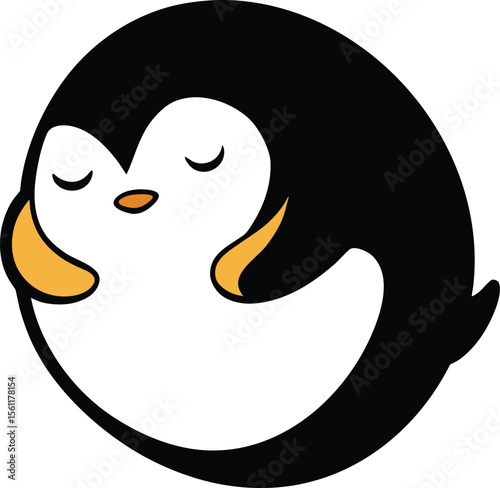 sleeping penguin curled into a ball cute black .eps