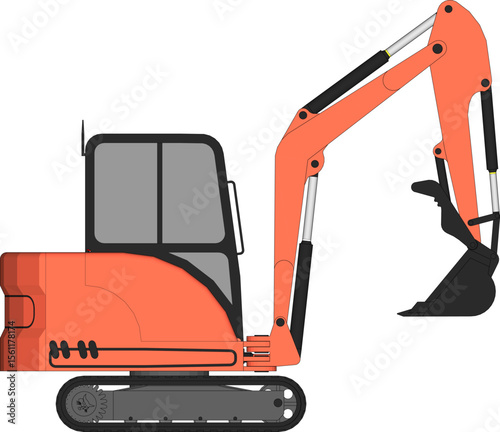 Mini excavator isolated on a white background. Vector illustration.