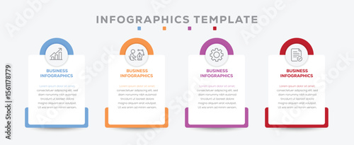 Business minimal Infographics template. 4 steps timeline with options and marketing icons. Can be used for info graphics, flow charts, presentations, web sites, banners, label template with icons. 