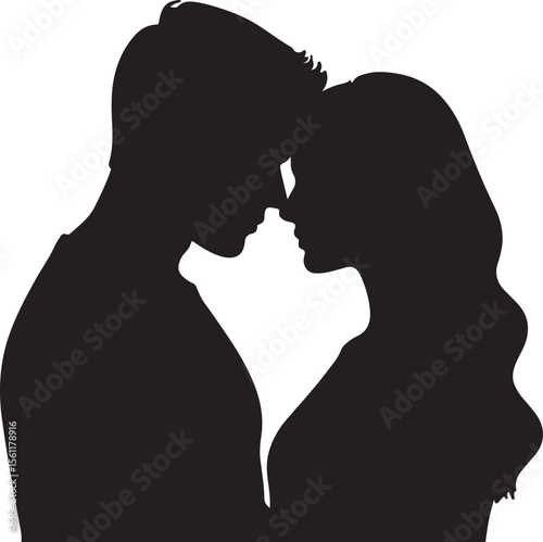 Silhouette of a loving couple embracing each other in a moment of intimacy and connection showing love and romance