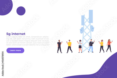 5G network wireless technology small characters concept. Vector illustration.