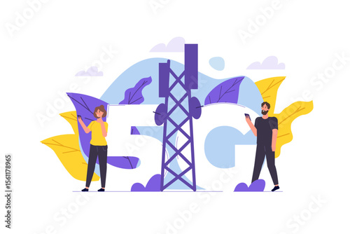 5G network wireless technology small characters concept. Vector illustration.