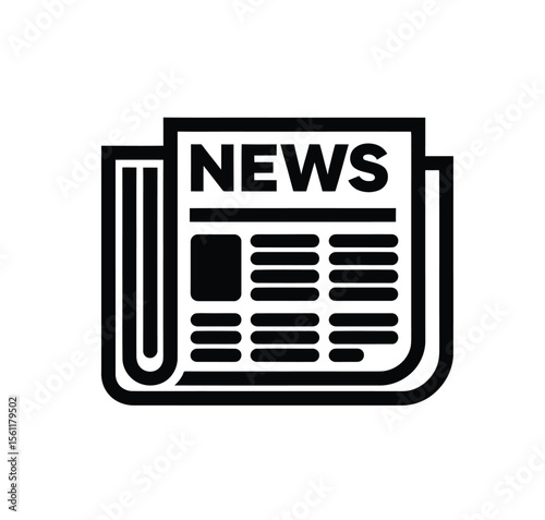 Newspaper icon vector in black color with white background.