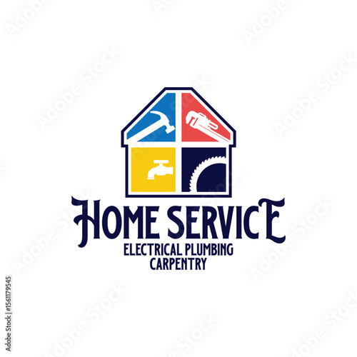 Construction Home Repair Service Care and Building Renovation Concept Logo Design Template
