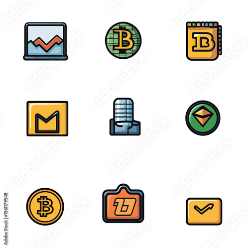 2D Flat icon Cryptocurrency Trading & Investment Icons isolated in White Background
