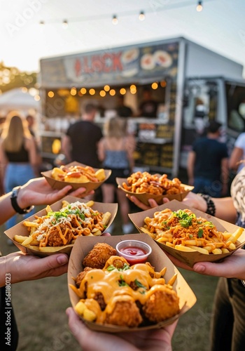 catering food in a restaurant, Delicious food truck feast urban street culinary experience vibrant environment close-up view food and flavor exploration