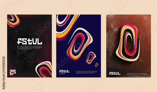 Modern Abstract Posters with Vibrant Colorful Swirls and Layered Graphic Art Display