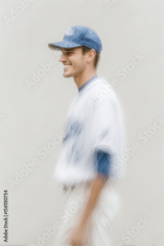 dynamic portrait of baseball player on right side of frame light background random emotion