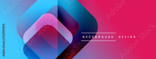 Abstract geometric shapes overlap. Vibrant blue transitions to pink. Modern design suggests technology, innovation, creativity.