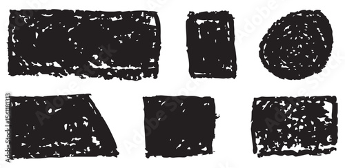 Hand drawn grunge textured text box frames set with uneven rough jagged edge. Ink pen rectangles squares circles ovals collection. Retro vintage aged distressed vector banners borders black templates 