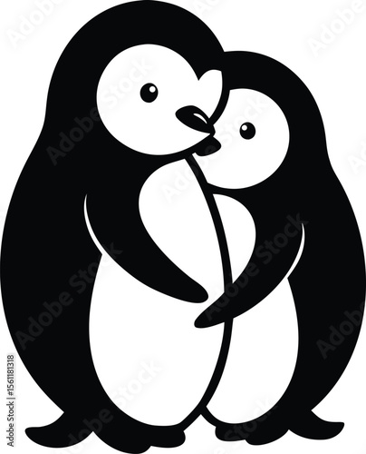 two penguins hugging each other black outline v.eps