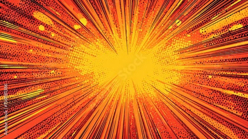 Explosive background with orange and yellow rays, motion lines and pop-art halftone texture, perfect for gaming thumbnails