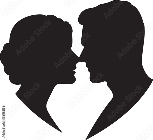 Silhouetted couple embracing each other in romantic gesture of love and affection illustrating intimacy