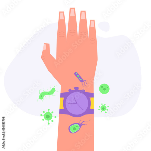 Watches and bacteria concept. Vector illustrations for banner, website, landing page, flyer.