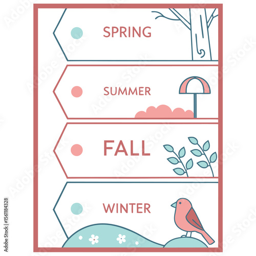 Four illustrations showing people walking and using devices with a calendar and coffee cup image too