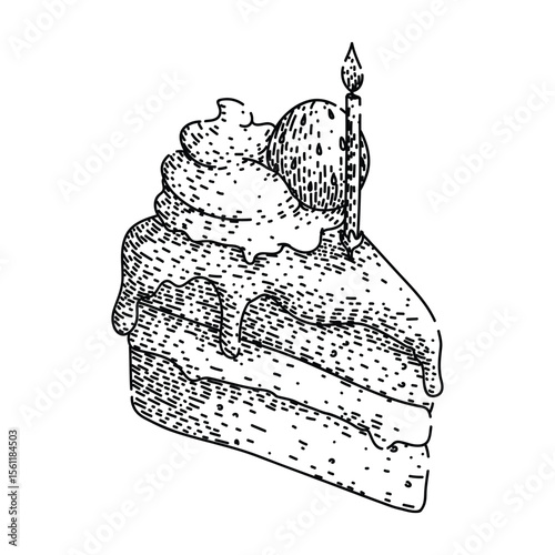 dessert birthday cake piece sketch hand drawn vector