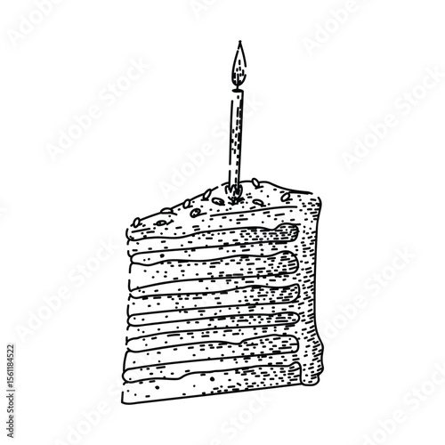 frosting birthday cake piece sketch hand drawn vector