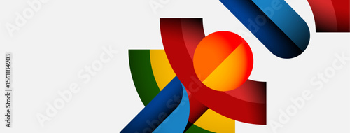 Abstract colorful ribbons intertwine, creating dynamic composition. Bright hues contrast against white background. Modern design element.