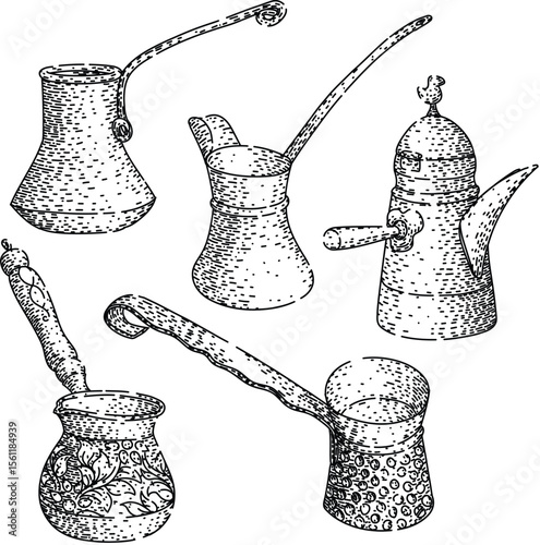 cezve turkish coffee set sketch hand drawn black