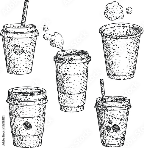 coffee cup set sketch hand drawn vector