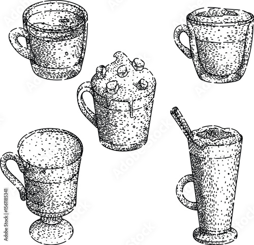 coffee glass set sketch hand drawn black